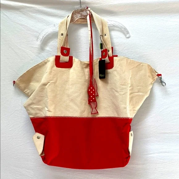 Saldarini Red and Cream Travel Beach Tote Bag - NWOT - Picture 1 of 6